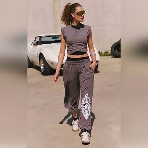 NWT FP Movement Hot Shot Logo Crossover Set Gray Pale Blue Sz Small